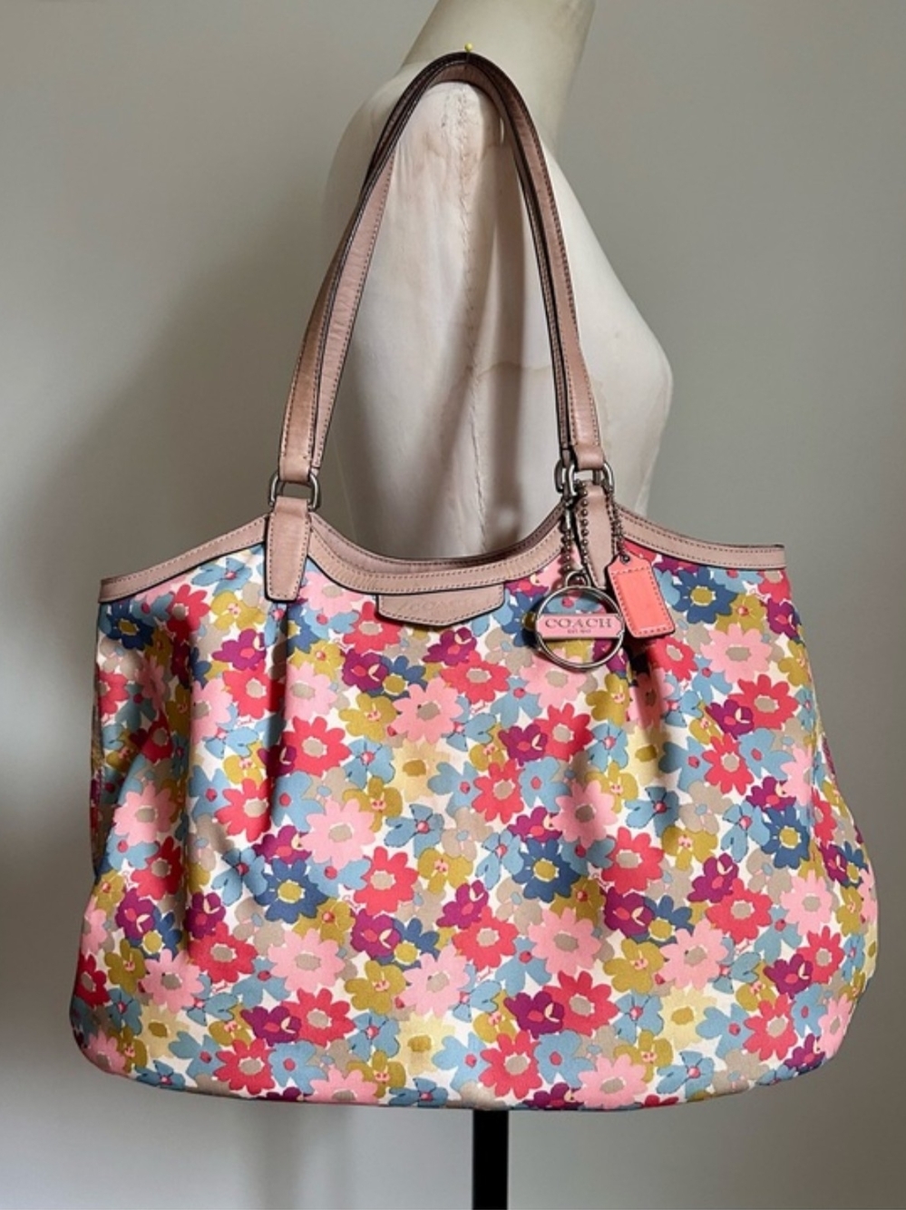 COACH Floral Print Tote Bag in Pink Multi